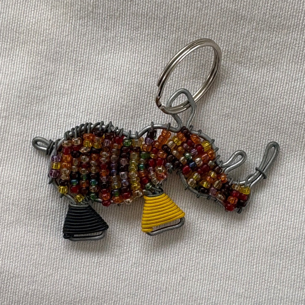 Handcrafted Beaded Wire Rhinoceros‎ Keychain Multicolor Folk Art Rhino Accessory